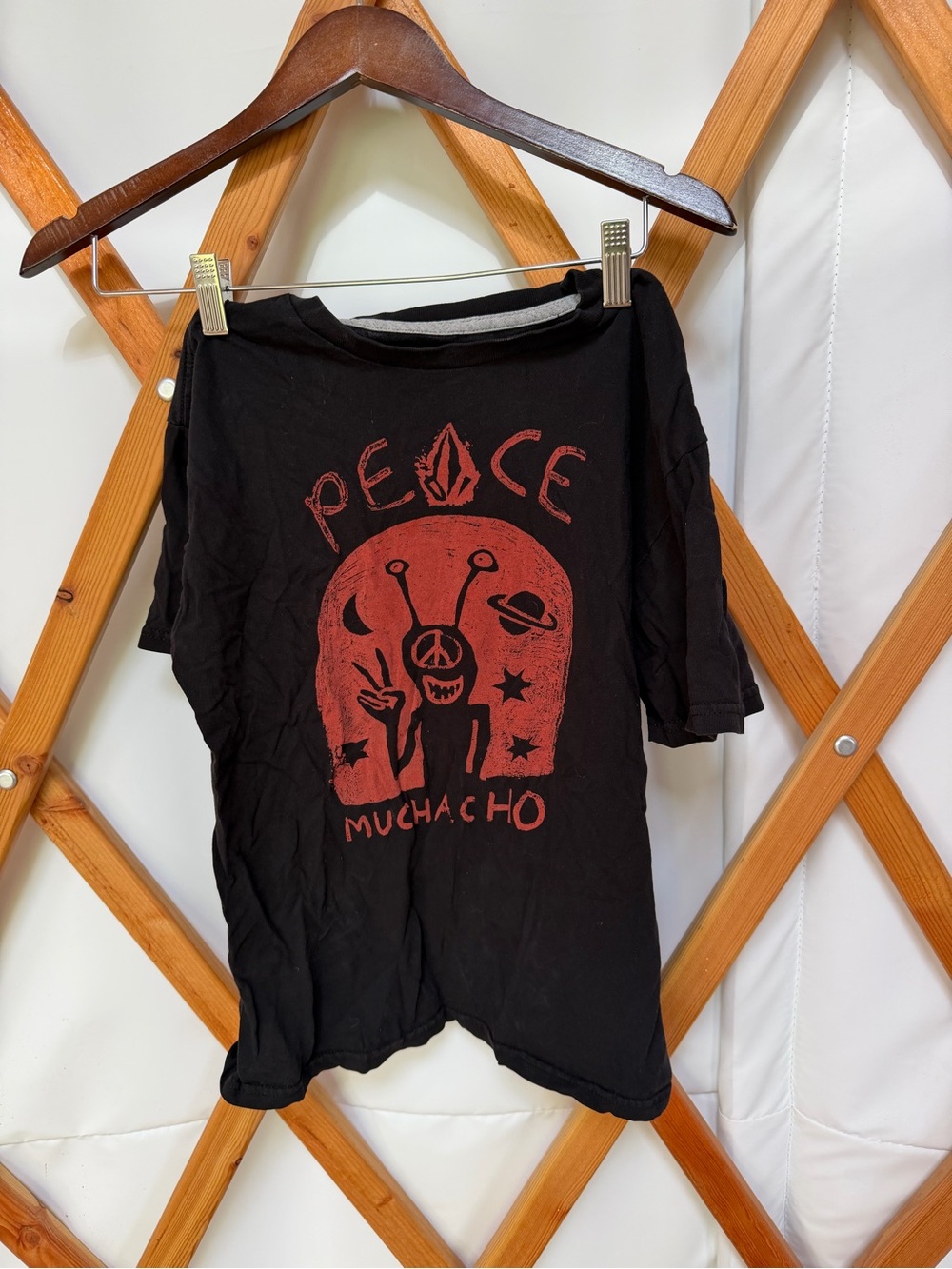 Volcom Black Tee with Red Alien Peace Graphic